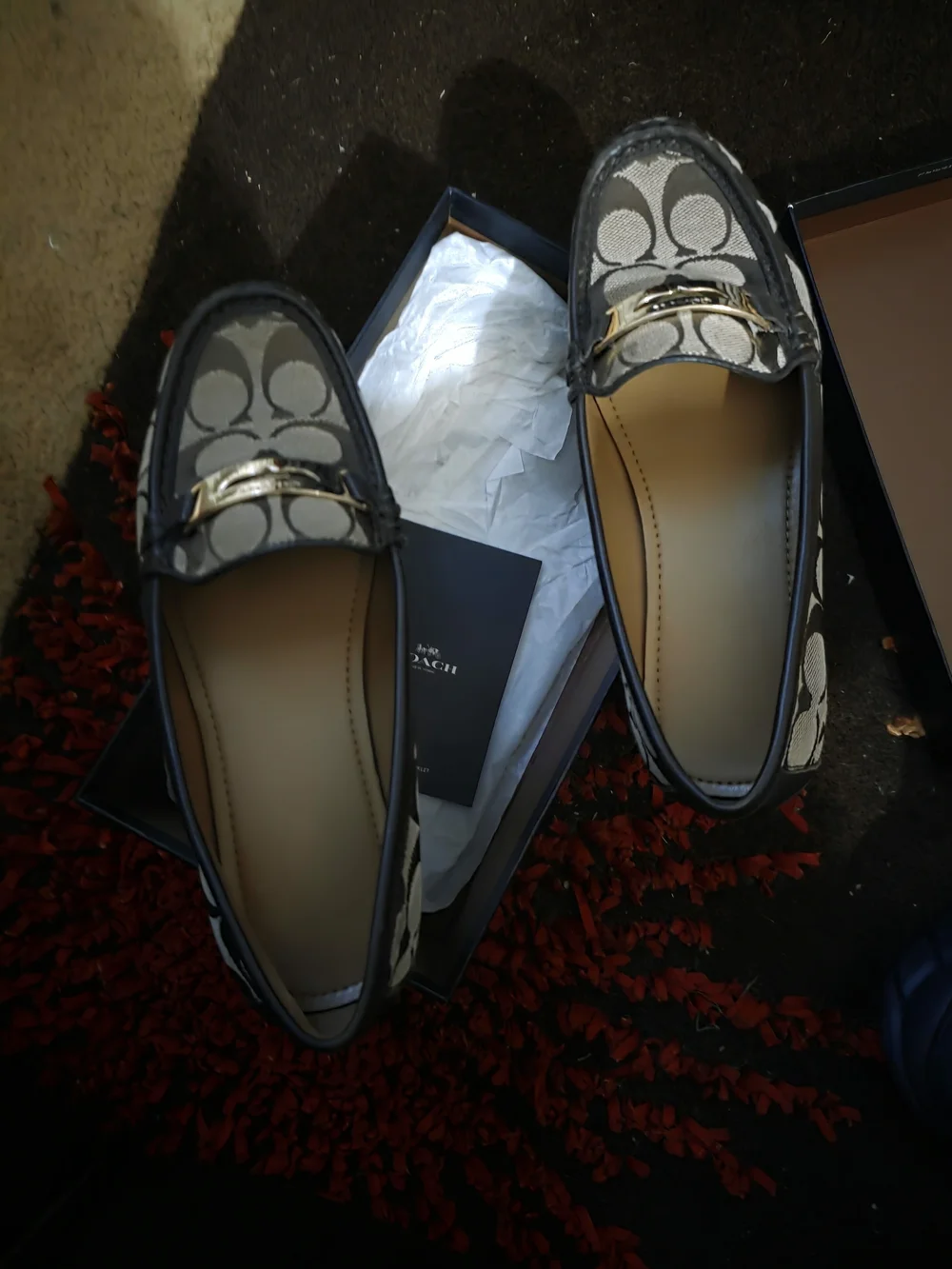 Coach Womens Signature Logo Loafers in Black/Tan
